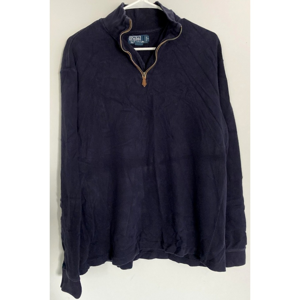 Vtg Polo Ralph Lauren Sweater Men 2XL Navy 1/4 Zip Mock Neck Elbow Patch